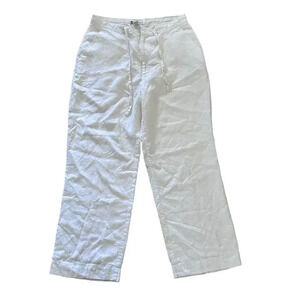BachRach Women's White Linen Drawstring Wide Leg Trouser Pants Size 34